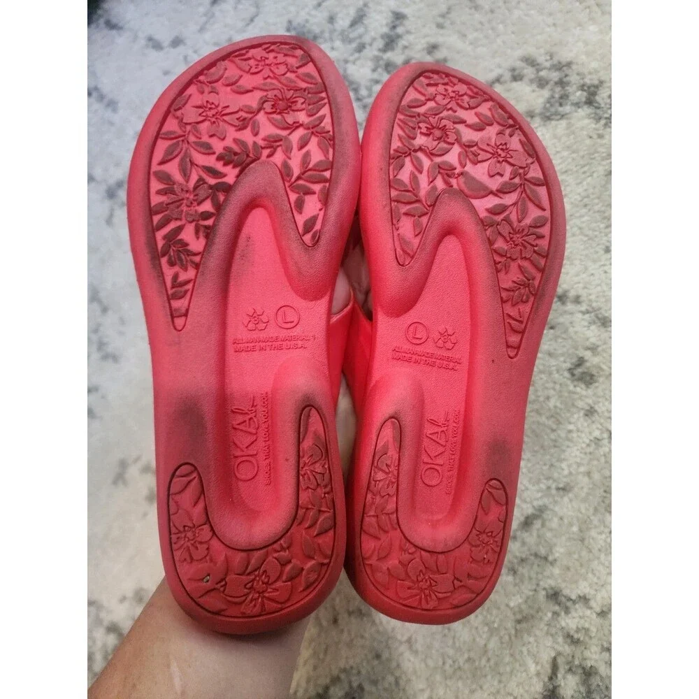 Oka B Rubber Thongs women's size L Color Cranberry Red comfort flip flops Bow